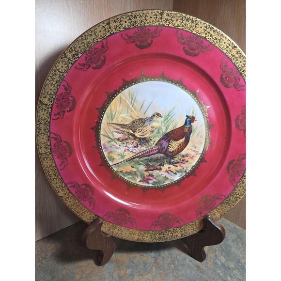 Schumann Arzberg Bavaria Germany Pheasant Cabinet Plate Red with Gold Trim - Picture 3 of 9